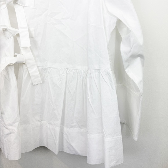 Ganni Cotton Poplin Tie String Peplum Blouse in White Size 44 - Picture 2 of 7